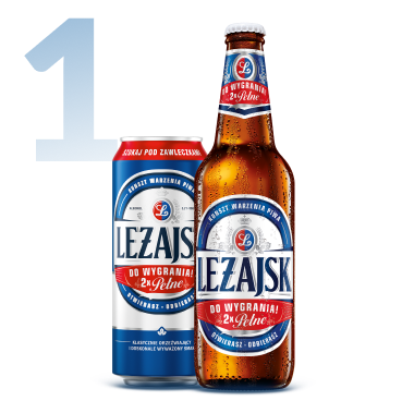 Obrazek przedstawia krok butelkę i puszkę piwa Leżajsk